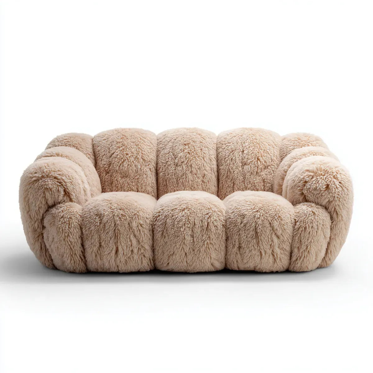Sofa 2 beżowe fotele w syntetycznym futrze poliestrowym zaokrąglone o kształt 170 x 95 x 75 cm