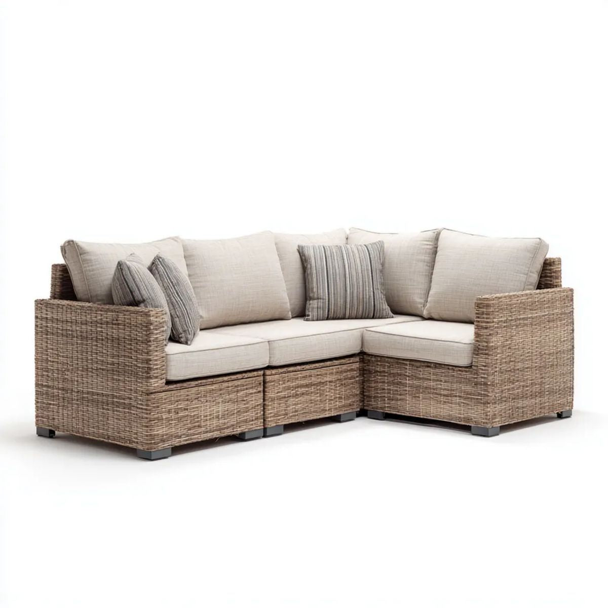Sofa ogrodowa, Ogród narożnik sofa 4 fotele w beżowym plecionym żywicy z poduszkami, 230 x 160 x 85 cm