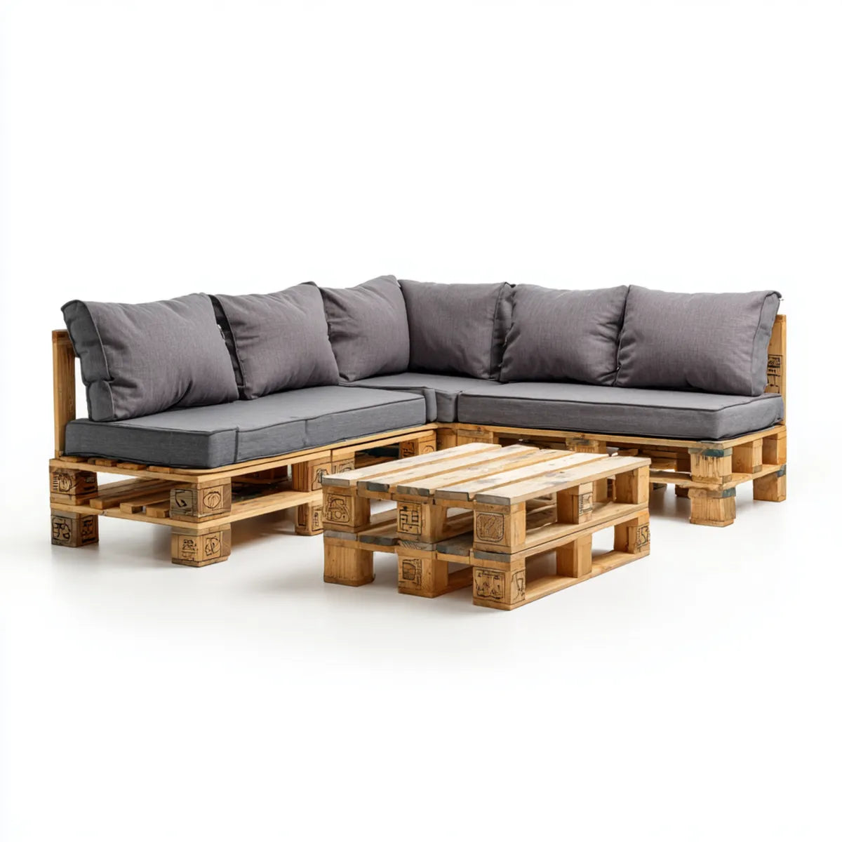 Sofa ogrodowa, Palety Lounge Zestaw Szara z litej sosny kształt litery 220 x 220 x 80 cm ze stołem kawowym