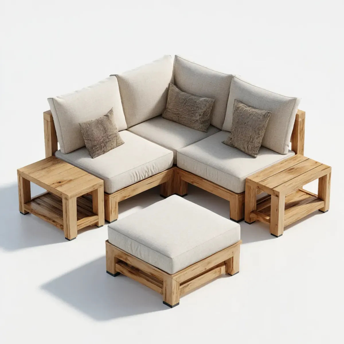 Sofa ogrodowa, 5-częściowy taras sofa z drewna acacia w naturalnym beżu z narożnym kształtem 210 x 210 cm