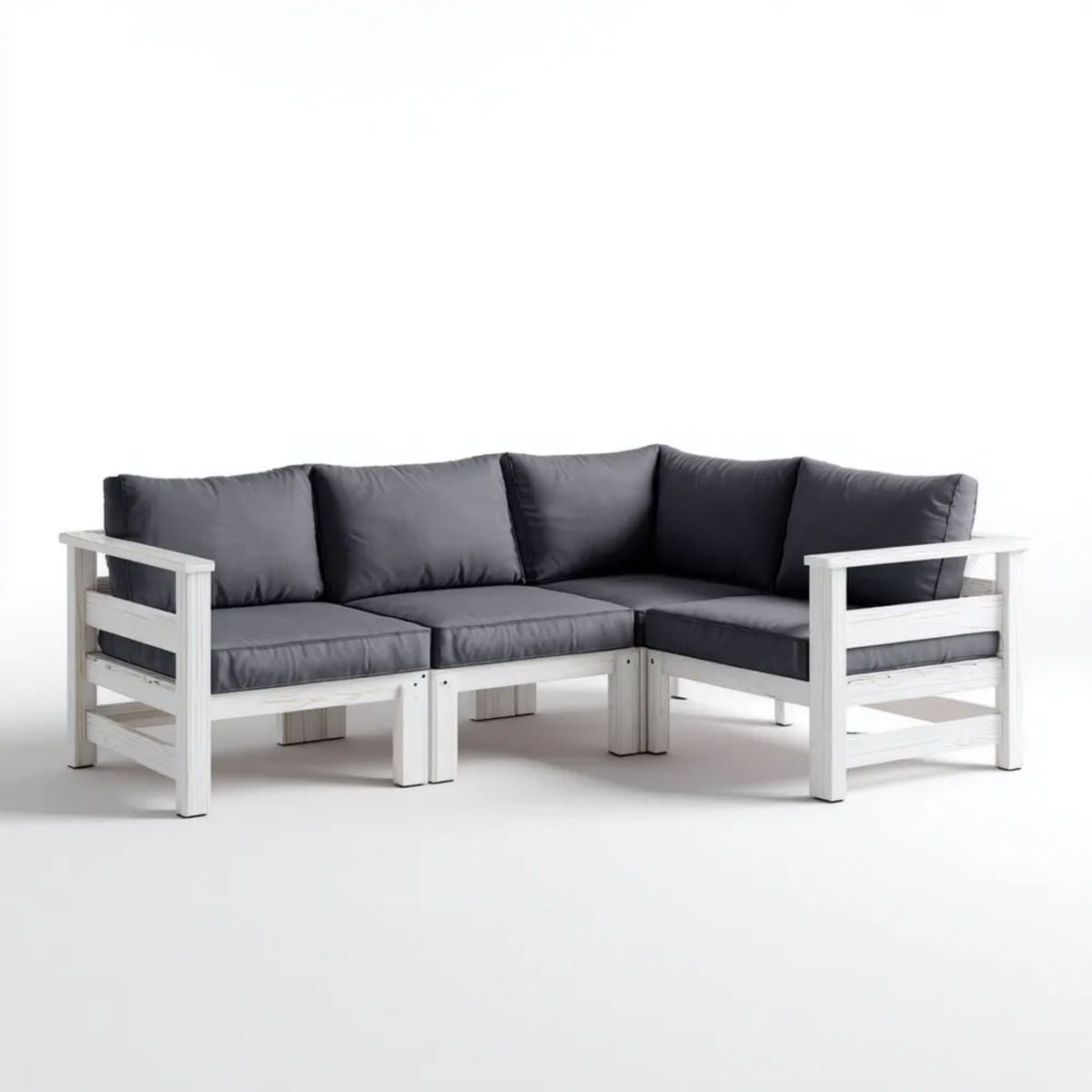 Sofa ogrodowa, 3 kwadratowe drewniane ogrodowe sofa z antracytem poduszki, 210 x 140 x 67 cm