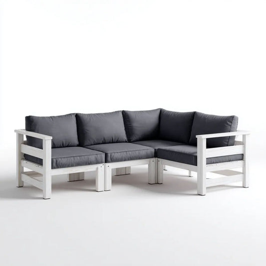 Sofa ogrodowa, 3 kwadratowe drewniane ogrodowe sofa z antracytem poduszki, 210 x 140 x 67 cm