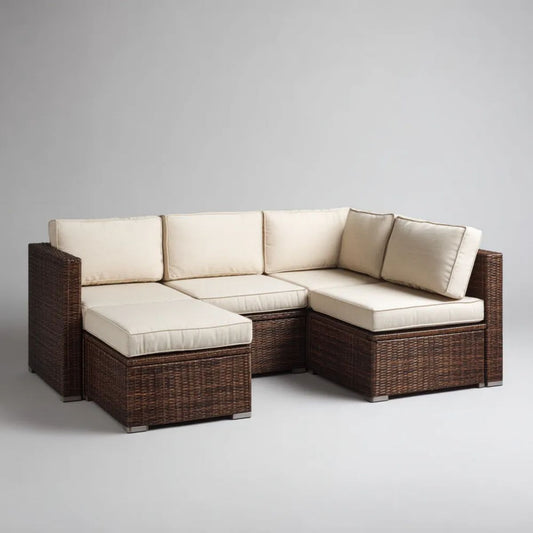 Sofa ogrodowa, Ogród Meble 3 Meble w kolorze brązowym z beżowym poduszką, 210 x 210 x 85 cm