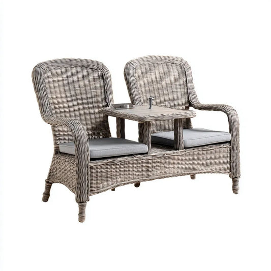 Sofa ogrodowa, 2 Stojak z warstwą środkową z tkaniny z żywicy akrylowej szarej i niebieskiej, 150 x 70 x 95 cm