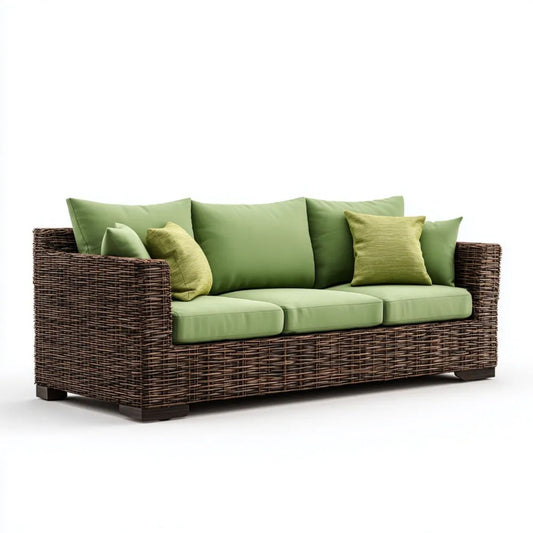 Sofa ogrodowa, Ogród Tapicerka 3 miejsca Brązowy i zielony w włókniny żywicy z poduszek, 210 x 85 x 85 cm