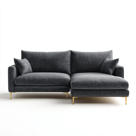 Sofa, Kanapa narożna 3 miejsca antracyt w poliestrowym aksamicie 260 x 160 x 85 cm