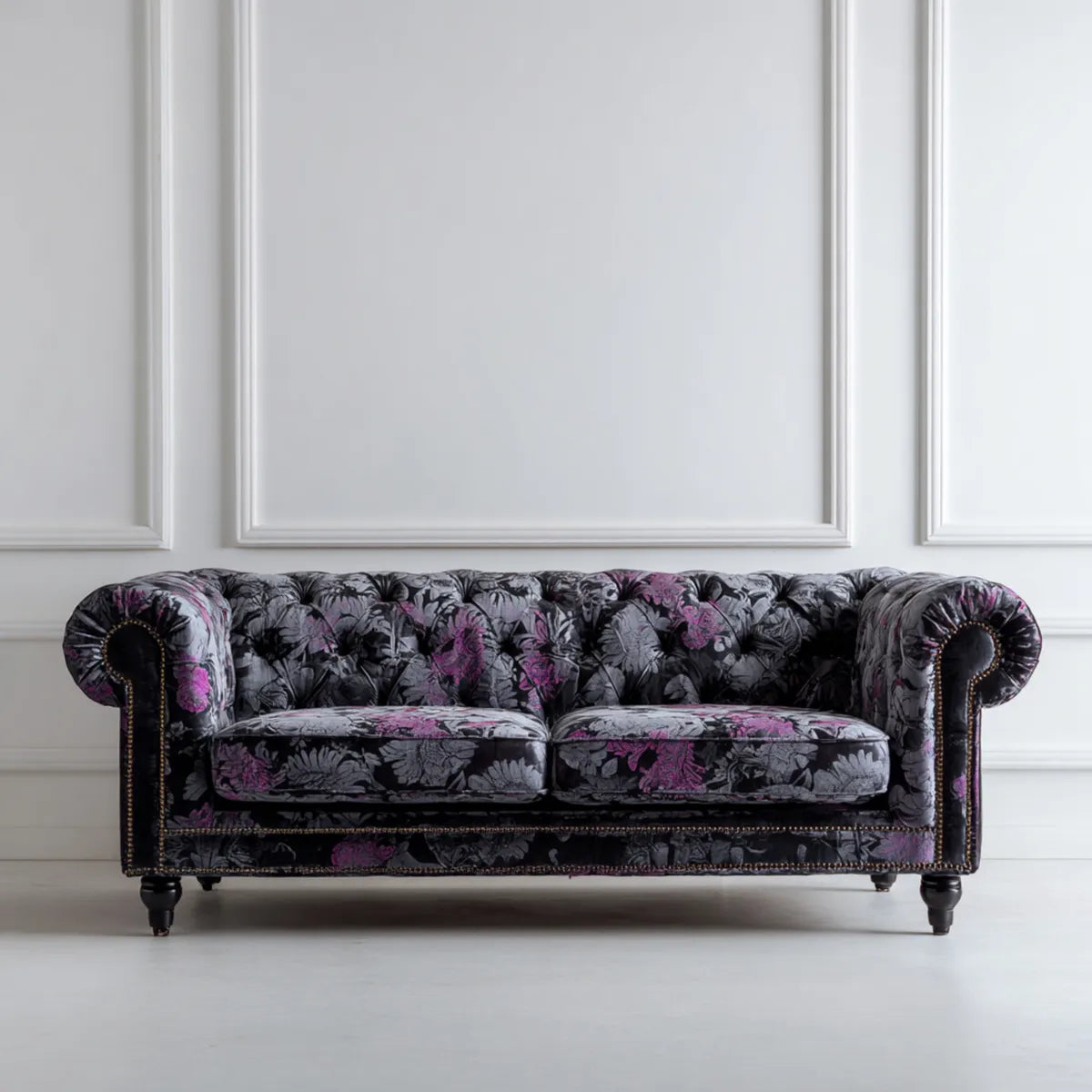 Sofa, Chesterfield sofa 2 fotele czarny fioletowy szary 180 x 90 x 78 cm aksamit prostokątna poliester
